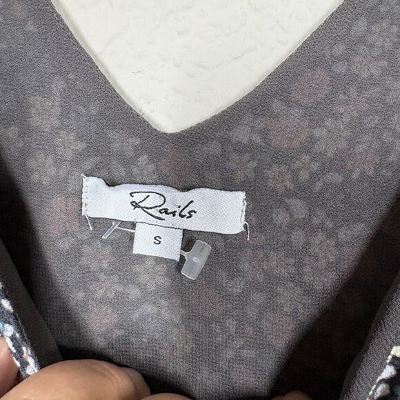 Rails Small Janelle Black Vintage Floral Shift Dress Tiered V Neck Tie Shoulder - Picture 6 of 10